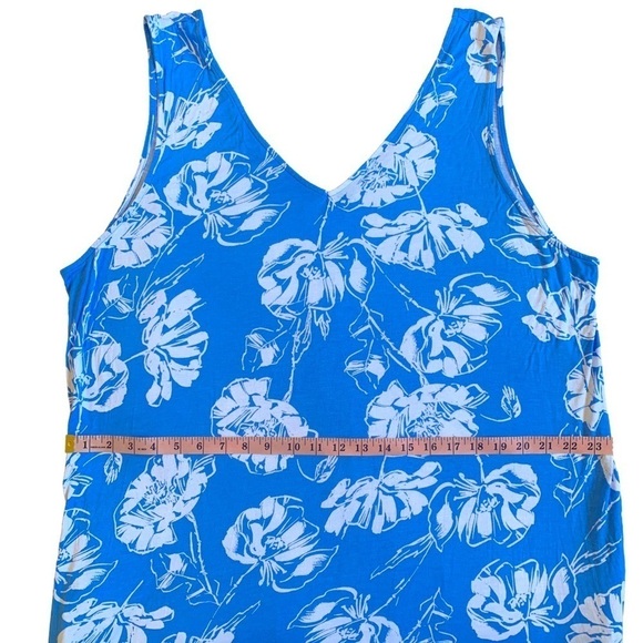 Joyspun Blue & White Floral Sleeveless Maxi Dress with Calf Side Splits - Picture 6 of 10